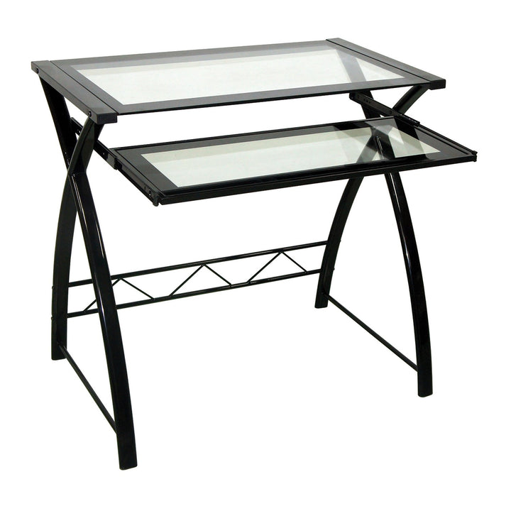 Bell'O Clear Modern Glass Computer Desk with Keyboard Tray Black/Clear CD8855