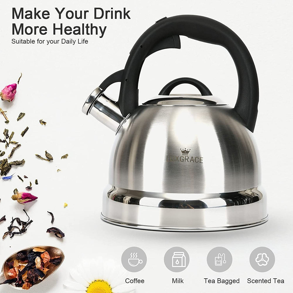 3.0 Qt. Stainless Steel Whistling Tea Kettle with Ergonomic Handle for Fast - Diamond Home USA