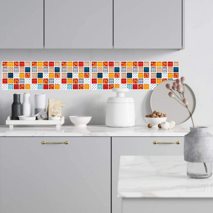 3D Mosaic Self-Adhesive Glossy Gel Backsplash Tile 8 Inchx8 Inch/pc 6pc Orange - Diamond Home USA
