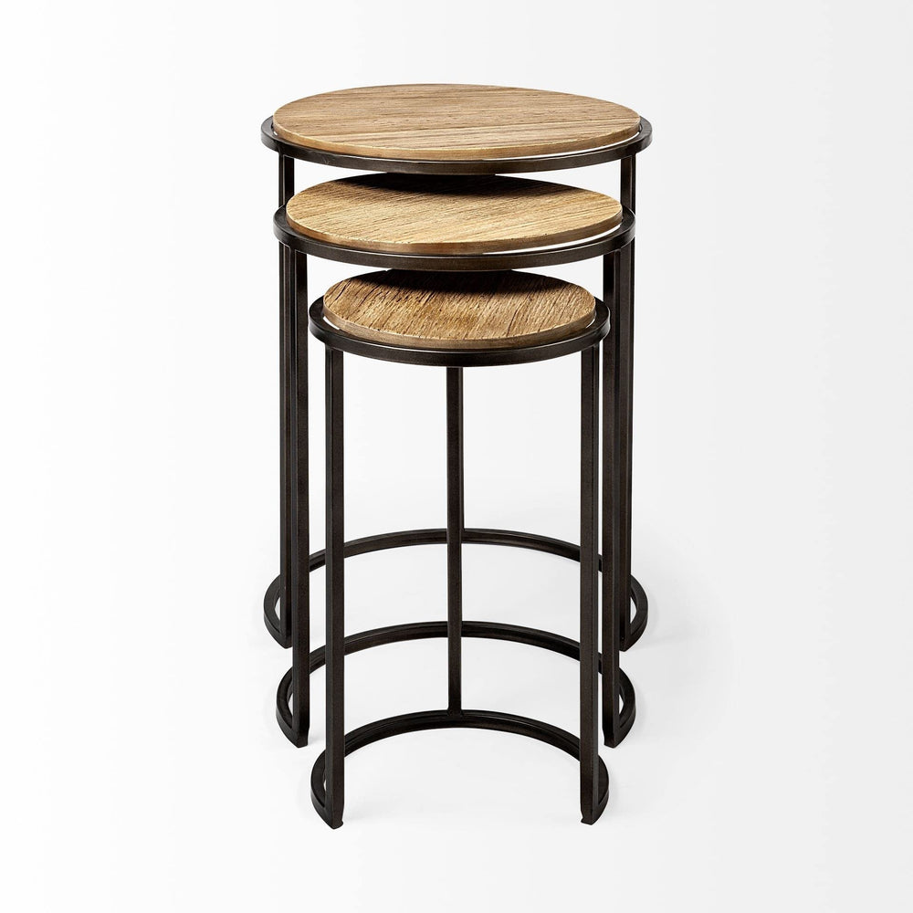 Glover (Set of 3) 0l X 0w Brown Wood Round Top W/Metal Nesting Accent Tables - Diamond Home USA