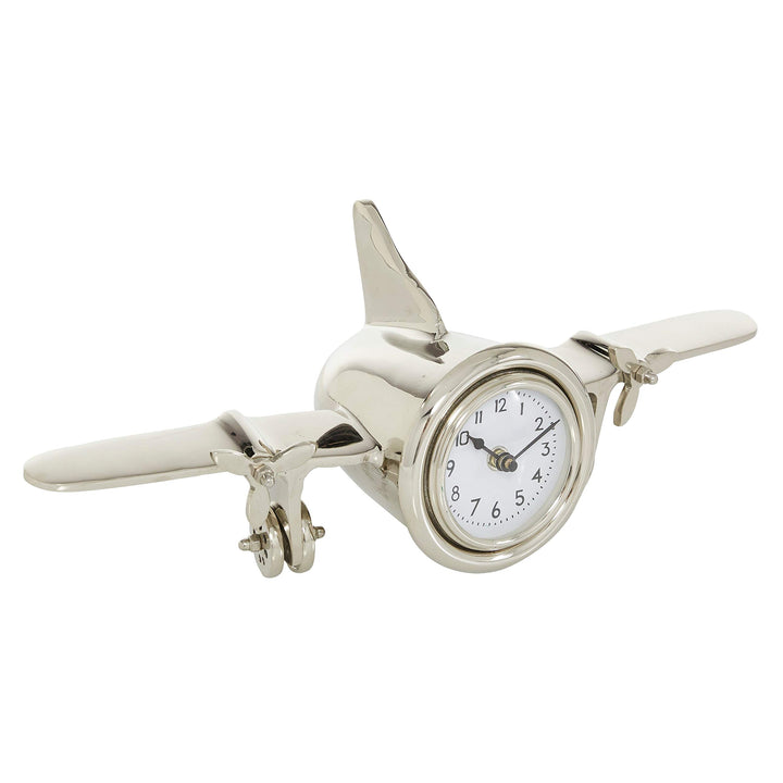 Silver Airplane Table Clock 15.75" X 6" 16 X 6