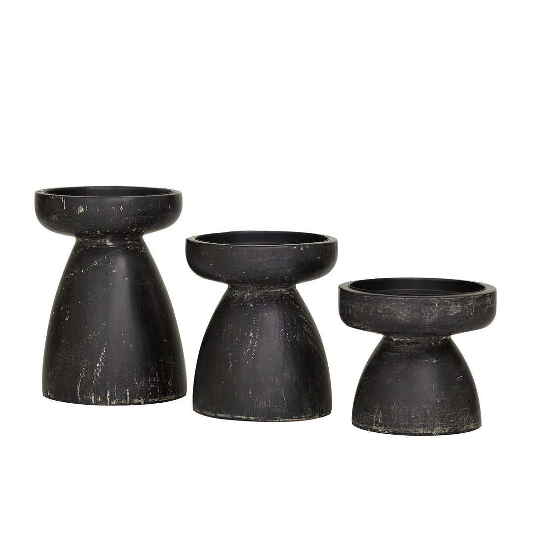 Black Wood Traditional Candle Holder (Set of 3) 5 X 6 - Diamond Home USA