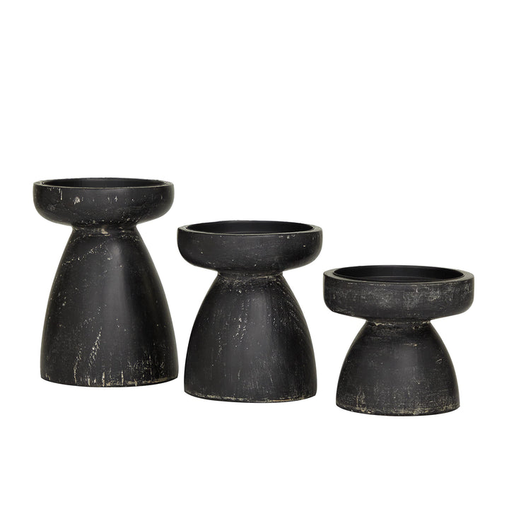 Black Wood Traditional Candle Holder (Set of 3) 5 X 6 - Diamond Home USA