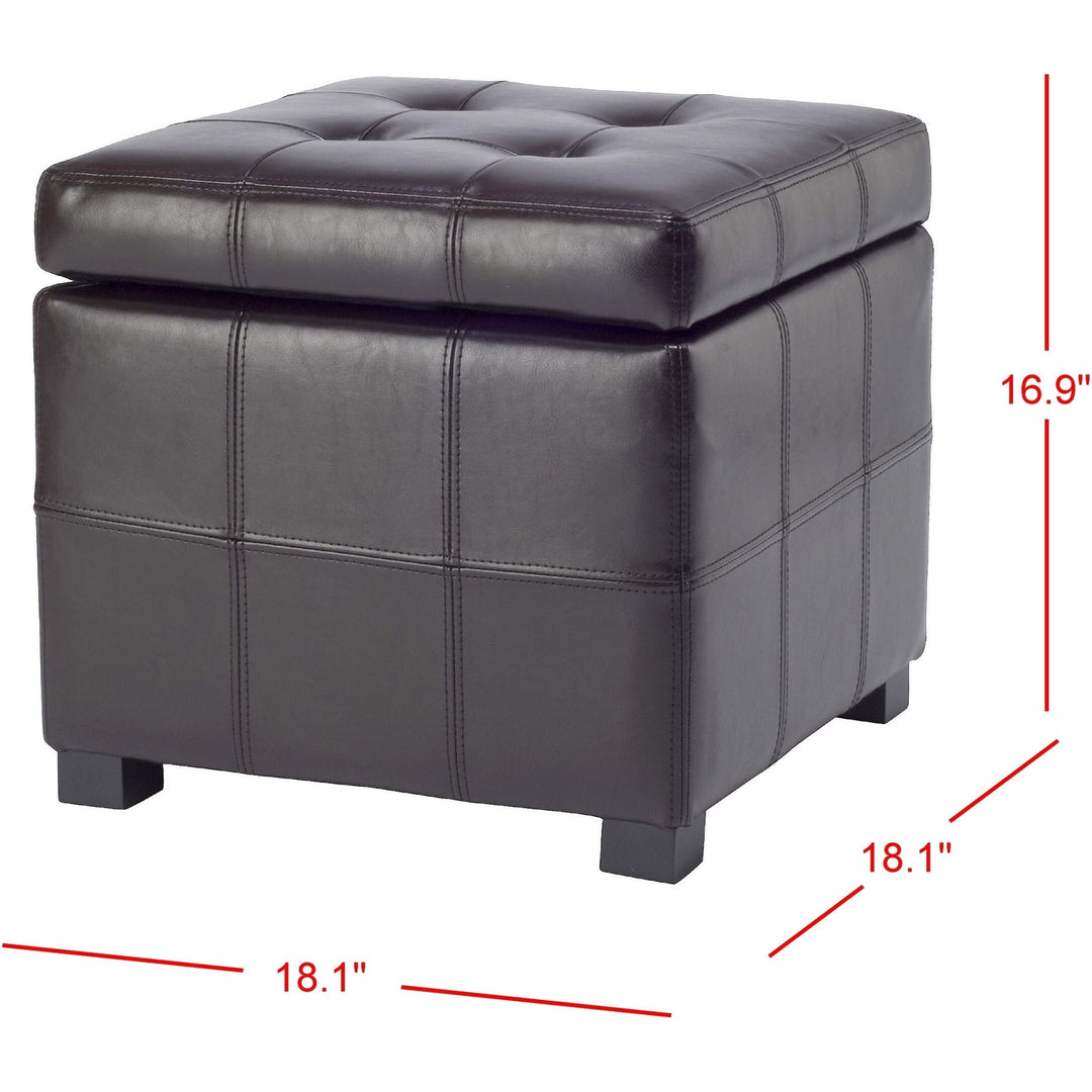 Square Storage Tufted Brown Leather Ottoman Transitional Solid Upholstered - Diamond Home USA