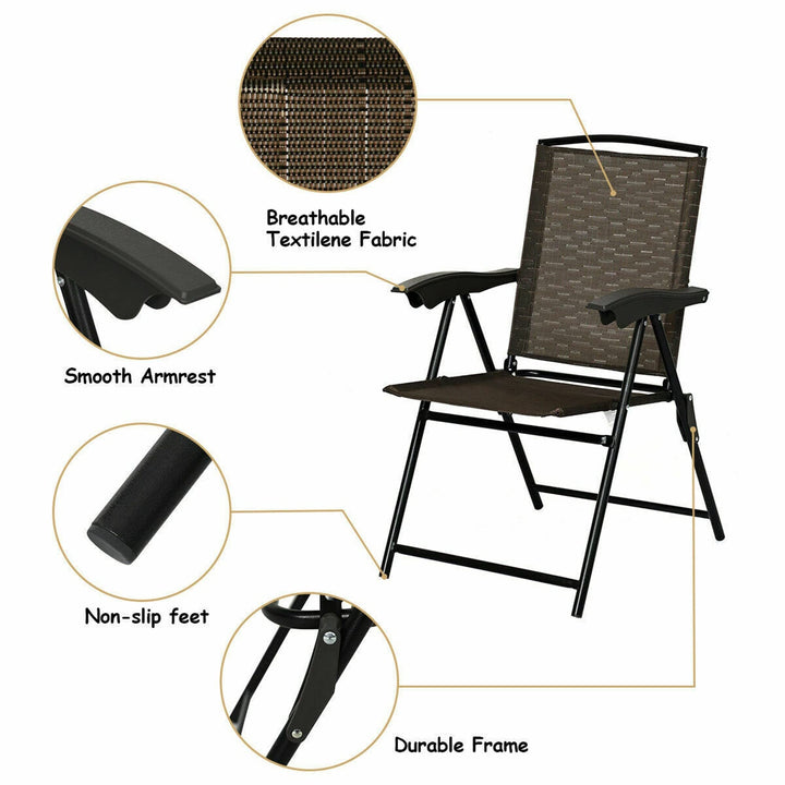 2pcs Folding Sling Chairs Set Portable with Adjustable Back Brown Modern - Diamond Home USA