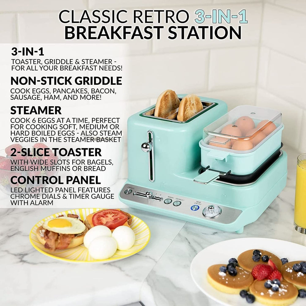 MONIK Classic Retro 3 in 1 Breakfast Station 2 Wide Slot Toaster with Adjustable - Diamond Home USA