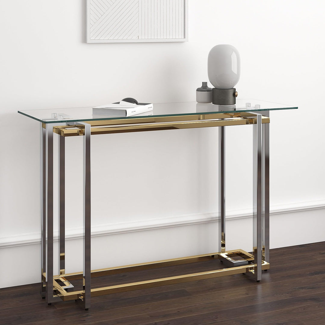 Nspire Contemporary Glass & Metal Console Table in Silver & Gold - Diamond Home USA