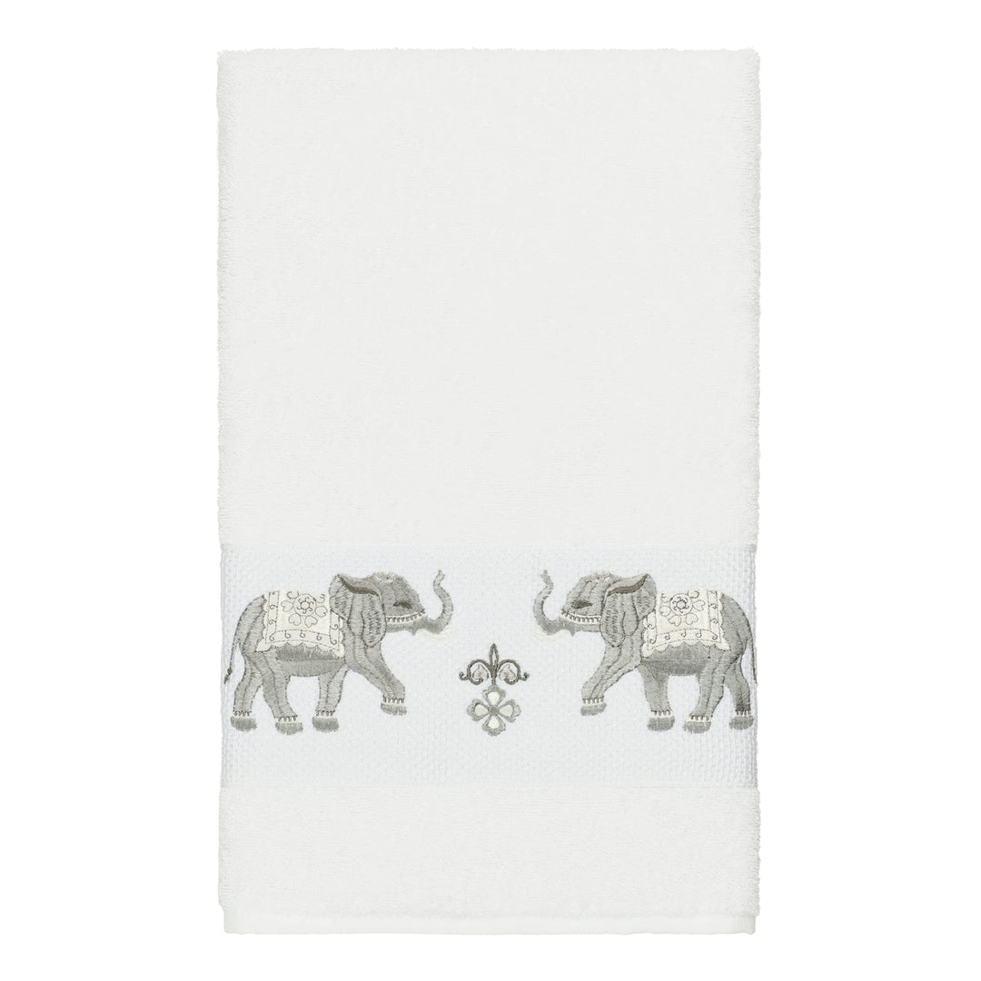 Authentic Hotel and Spa Turkish Cotton Elephants Embroidered White 4-Piece Towel - Diamond Home USA