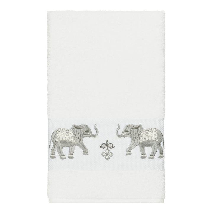 Authentic Hotel and Spa Turkish Cotton Elephants Embroidered White 4-Piece Towel - Diamond Home USA
