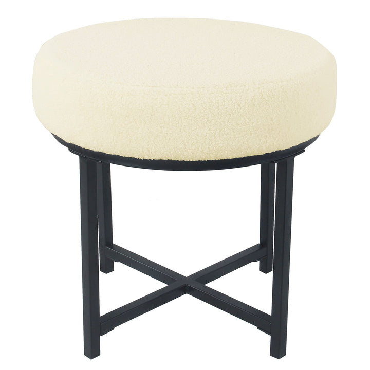 Round Metal Ottoman Cream Sheepskin Solid Transitional Acrylic Ivory - Diamond Home USA