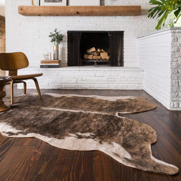 3'10"x5'ft Camel Beige Brown Animal Hide Faux Rawhide Area Rug Indoor - Diamond Home USA