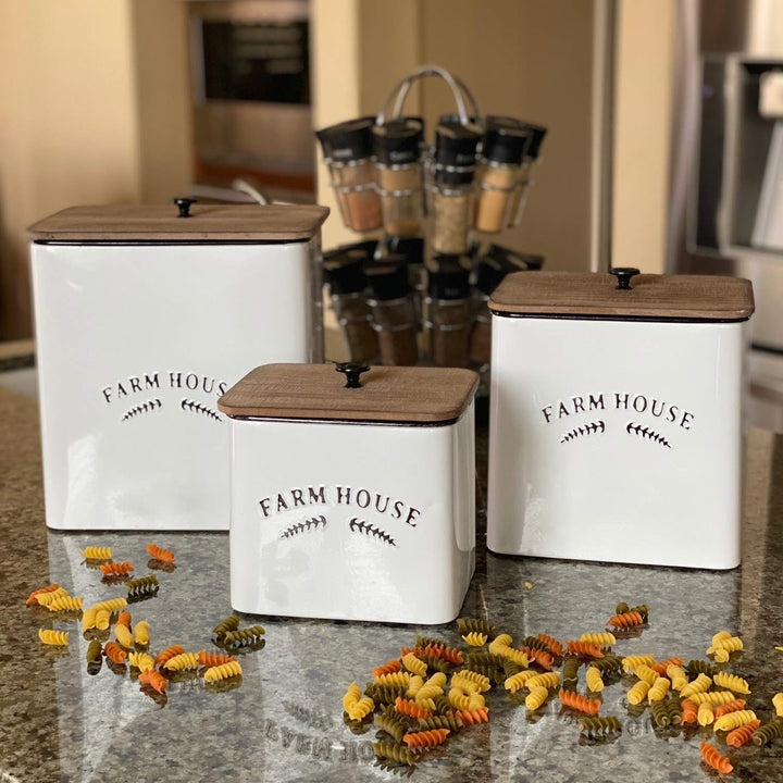 Vintage Inspired 3-piece Metal Food Storage Canister Set White Country