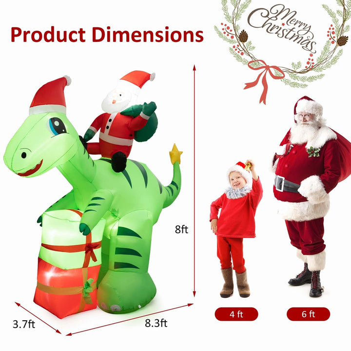 8ft Inflatable Christmas Santa Claus Dinosaur Led Lighted Decoration Green - Diamond Home USA