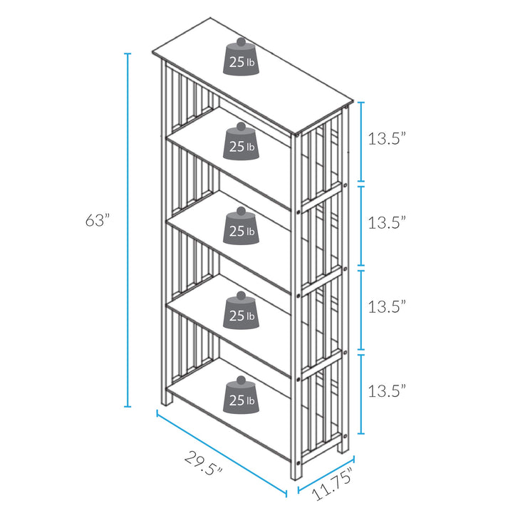 Casual Home Mission Style 5-Shelf Bookcase Walnut (New) - Diamond Home USA