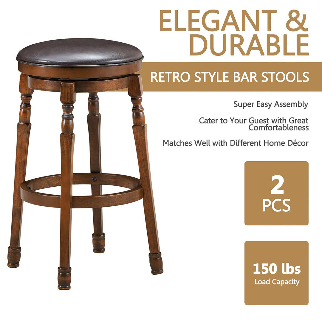 Set of 2 Backless Bar Stools Counter Height Stool with Swivel Seat Brown Vintage - Diamond Home USA