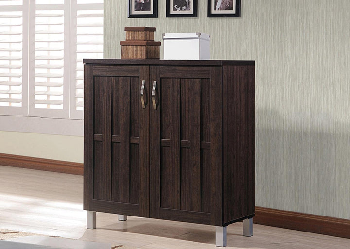 Baxton Studio Excel 35.1-inch High 2-Shelf Storage Cabinet Dark Brown - Diamond Home USA