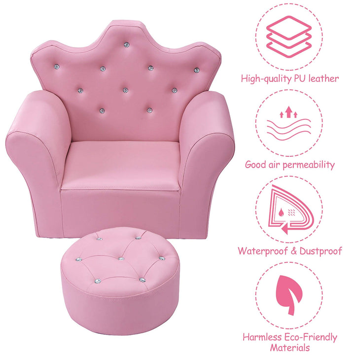 Kids Sofa PVC Leather Princess with Embedded Crystal Pink Modern Contemporary - Diamond Home USA