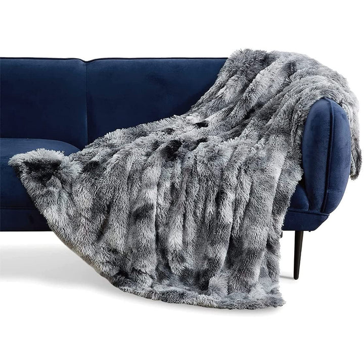 Fur Throw Blanket Blankets for Sofa White Solid Color Casual Cotton Blend - Diamond Home USA