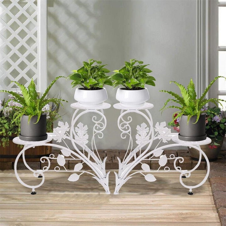 Plant Stand Set Of 2 Metal Flower Racks Potted White Black Classic Rectangular - Diamond Home USA