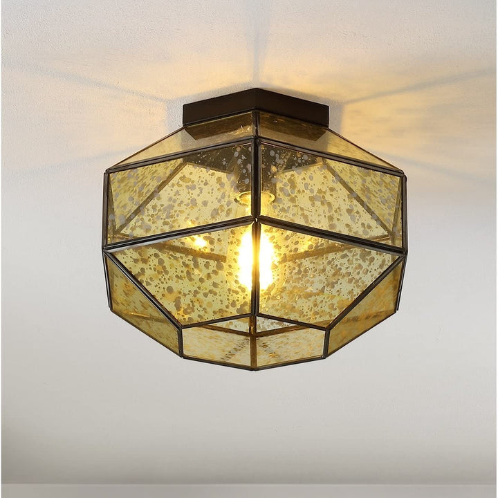 Bee 12.5" 1-light Vintage Farmhouse Iron/glass Led Flush Mount Oil Rubbed Bronze - Diamond Home USA