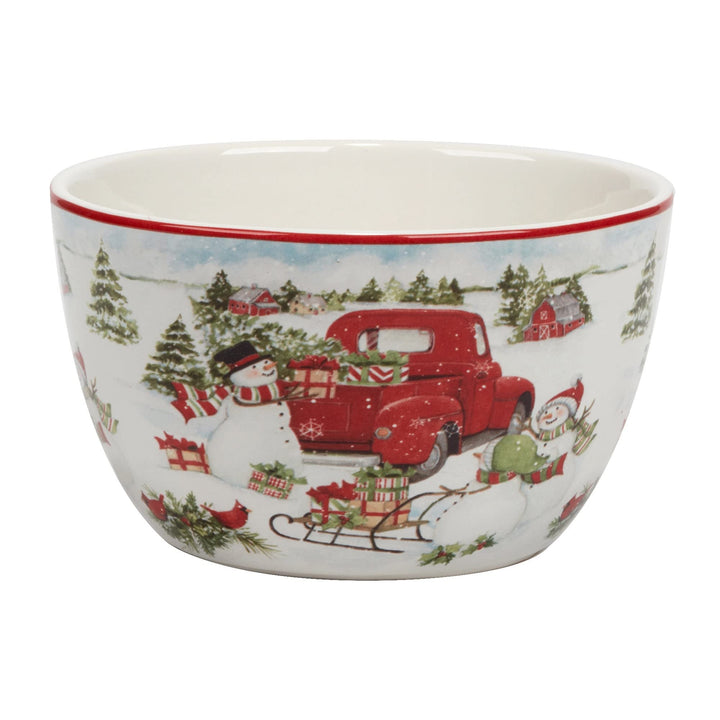 Red Truck Snowman 5.25" Ice Cream/dessert Bowls Set Of 4 Multi Color White - Diamond Home USA