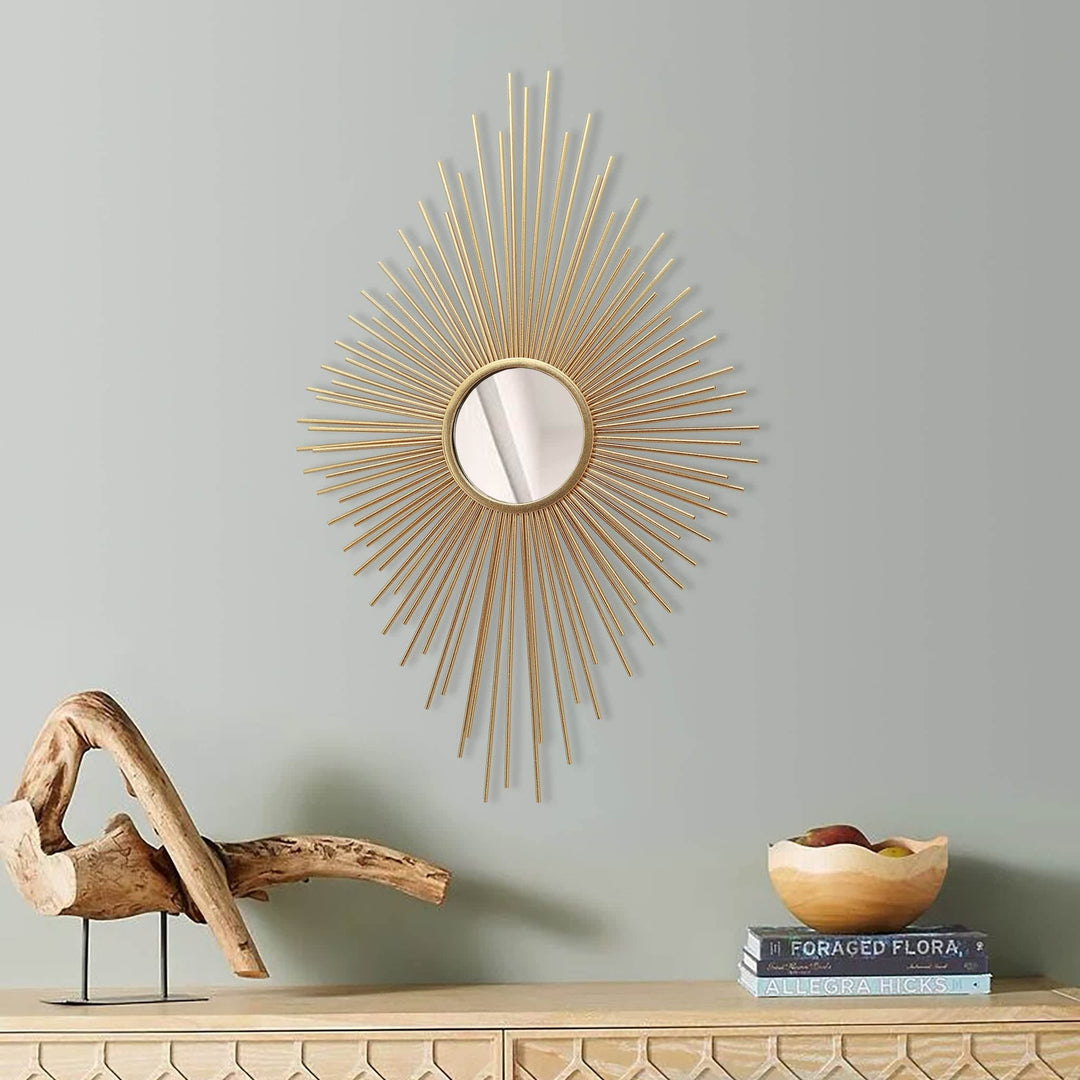 Metal Sunburst Wall Mirror Diamond Shaped Champagne Gold Farmhouse - Diamond Home USA