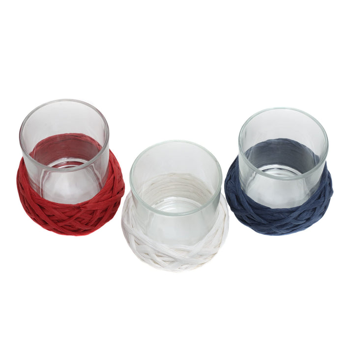 3.5" Red White Blue Candle Holder Set 3.5 in Traditional Glass Handmade - Diamond Home USA