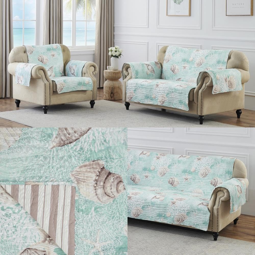 Barefoot Bungalow Ocean Reversible Slipcover Furniture Protector Loveseat - Diamond Home USA