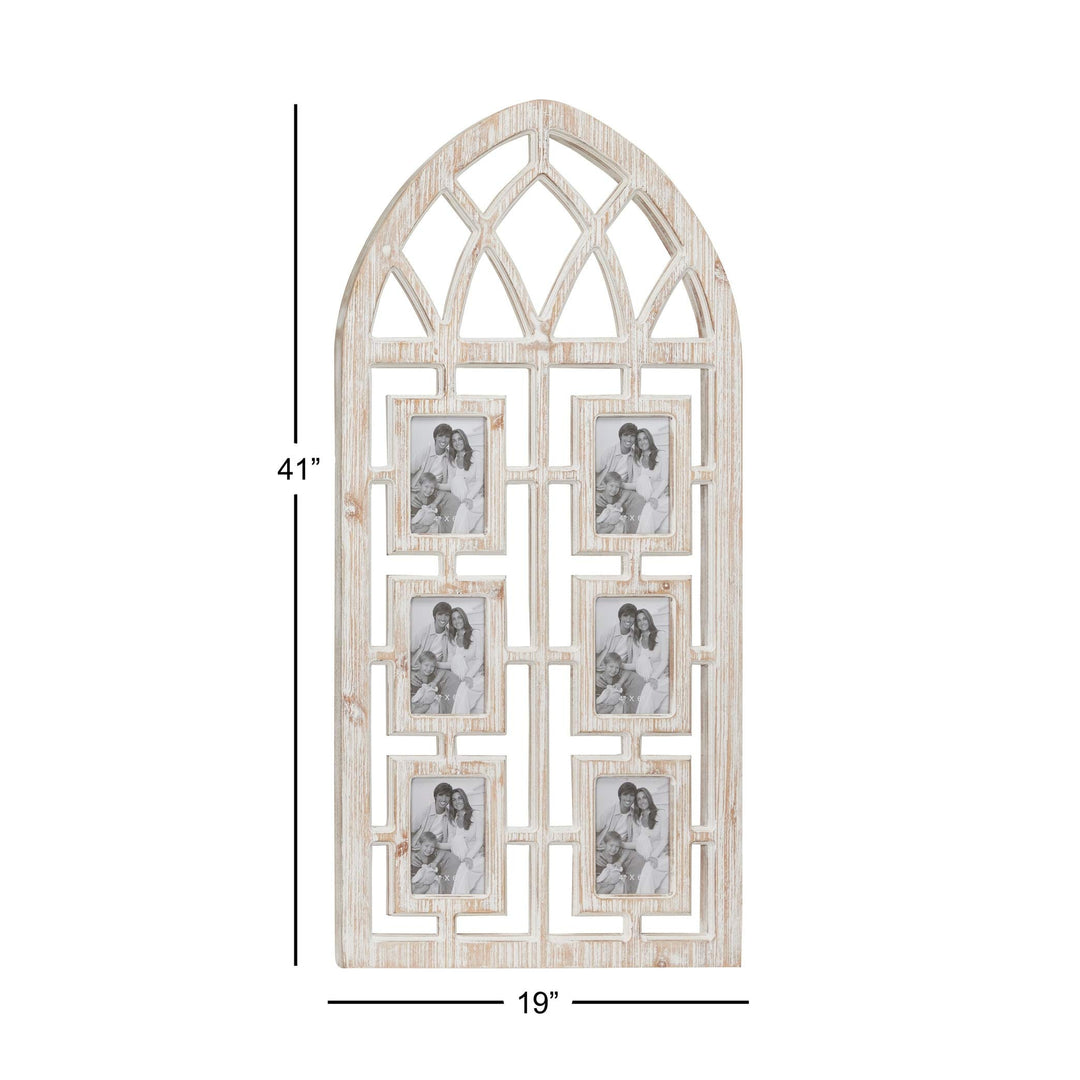 Whitewashed Cathedral Wood Picture Frame Photo Collage Wall W 6 Holders 19" X - Diamond Home USA