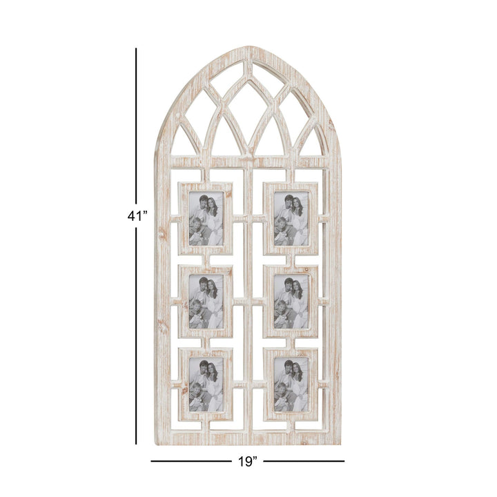 Whitewashed Cathedral Wood Picture Frame Photo Collage Wall W 6 Holders 19" X - Diamond Home USA
