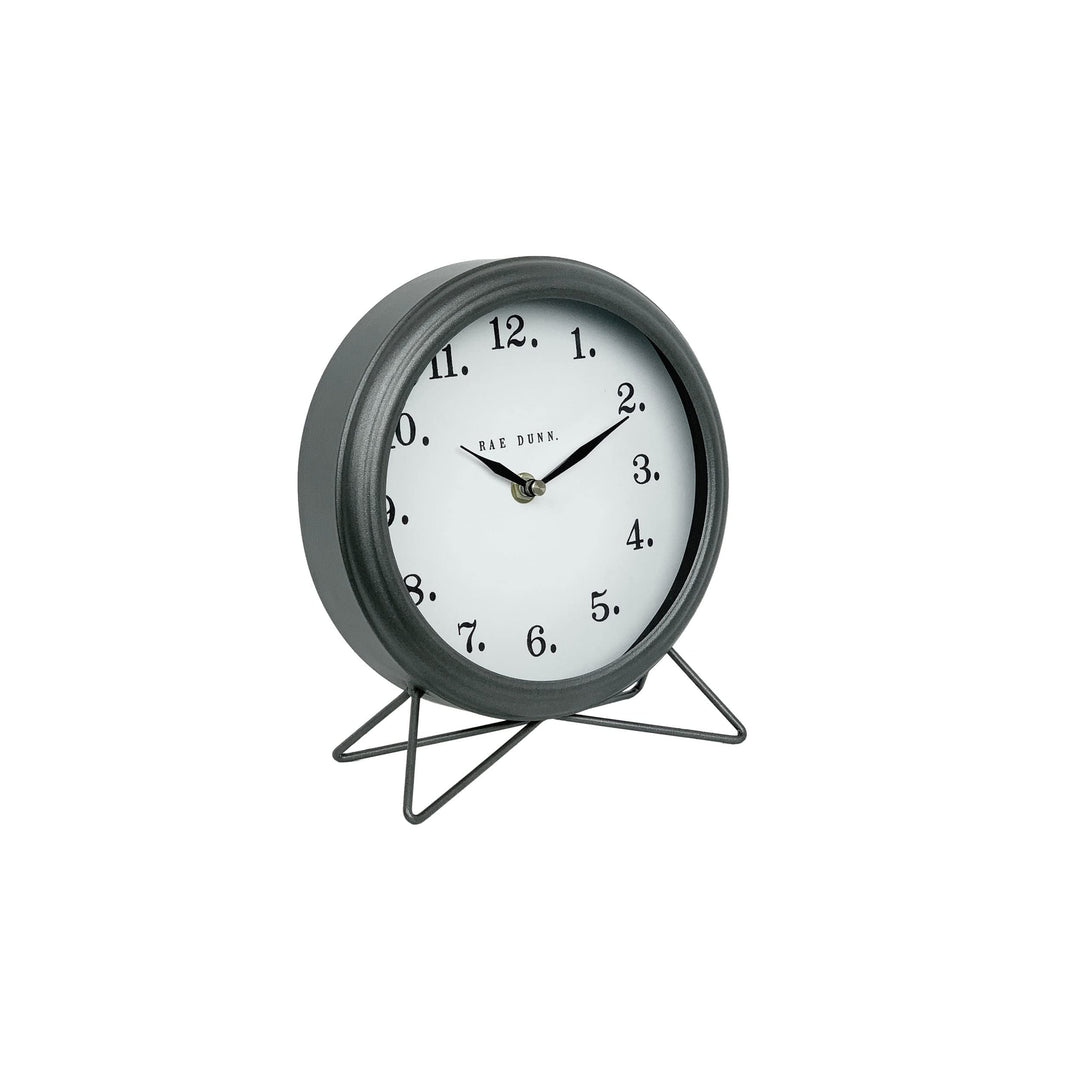 Round Metal Desk Clock Grey Farmhouse Battery - Diamond Home USA