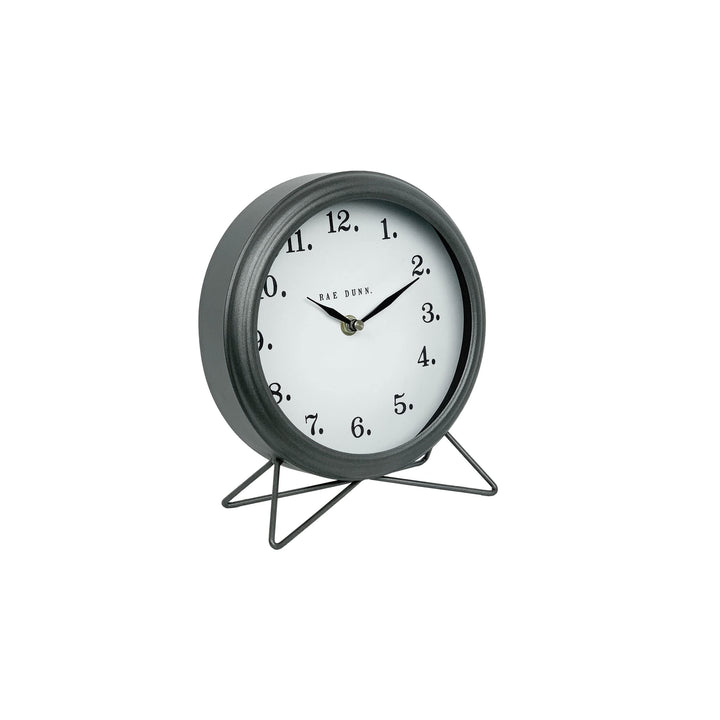 Round Metal Desk Clock Grey Farmhouse Battery - Diamond Home USA