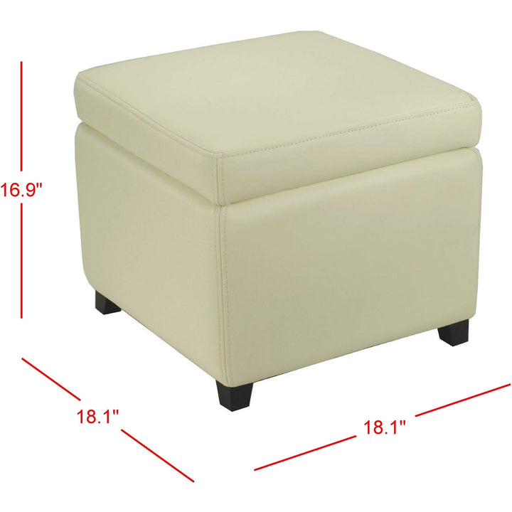 Storage Off White Flip-top Ottoman Transitional Solid Square Leather Wood