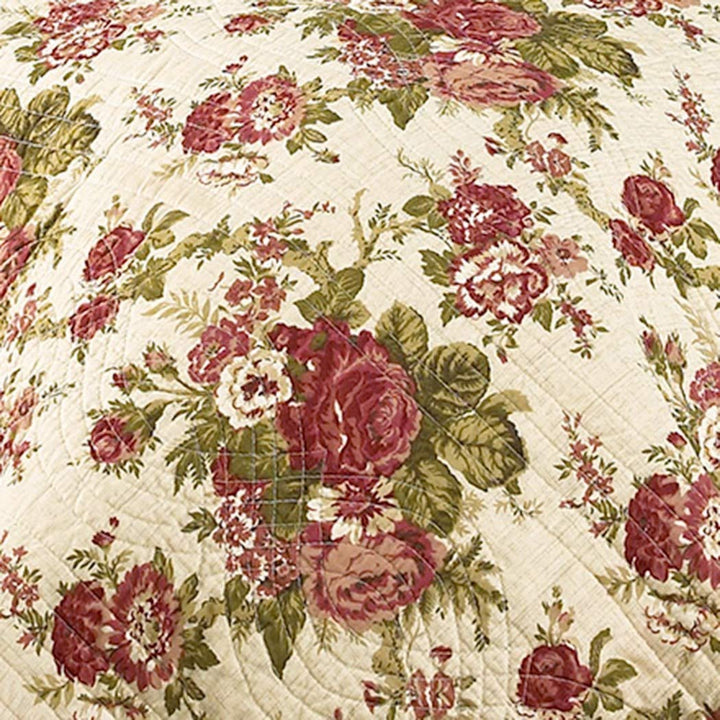 MPN 4 Piece Vintage Red Green White King Quilt Set Floral Themed Reversible - Diamond Home USA