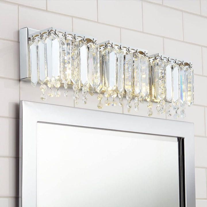 Modern Chrome 3-light Crystal Drops Design Vanity Light Metallic Contemporary