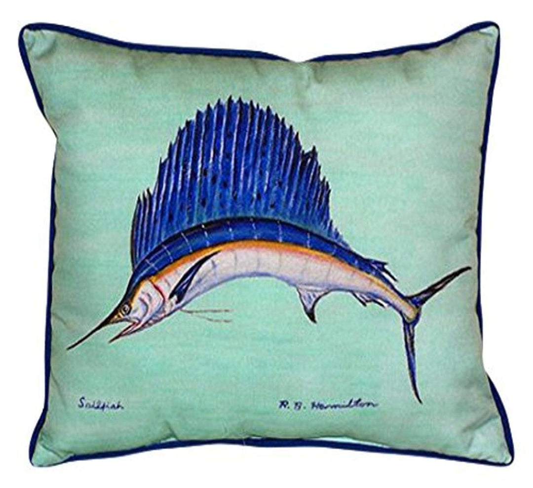 Betsy Drake Sailfish Indoor/Outdoor Pillow 16" x 20" Teal