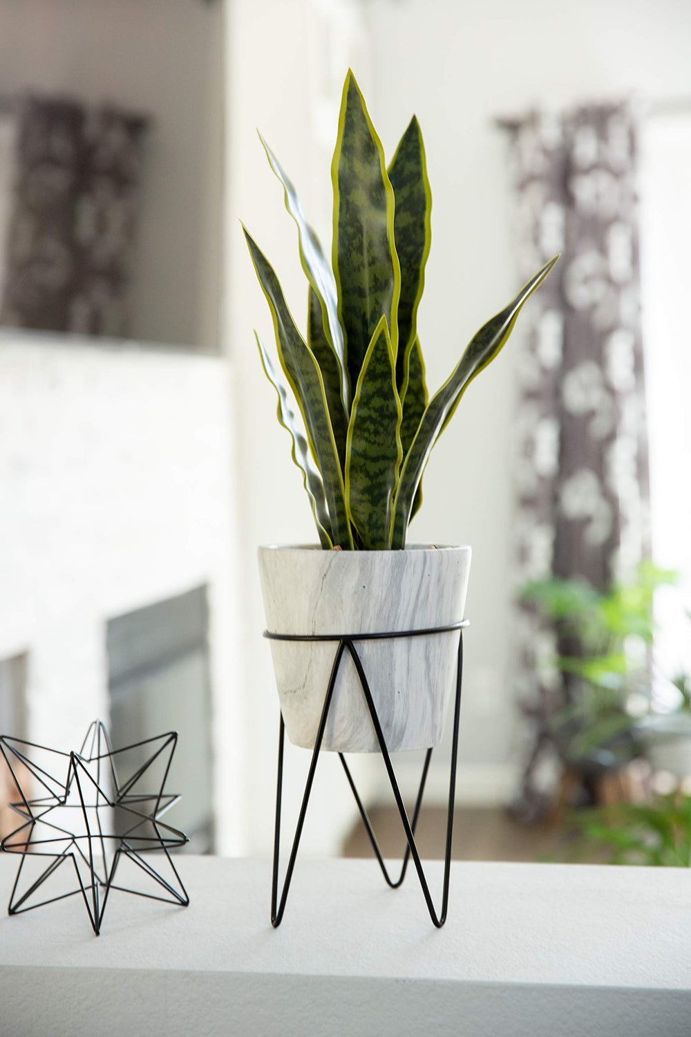 Flora Bunda Artificial Plant 1.75 feet Tall Snake Plant in 8 inch Marble - Diamond Home USA