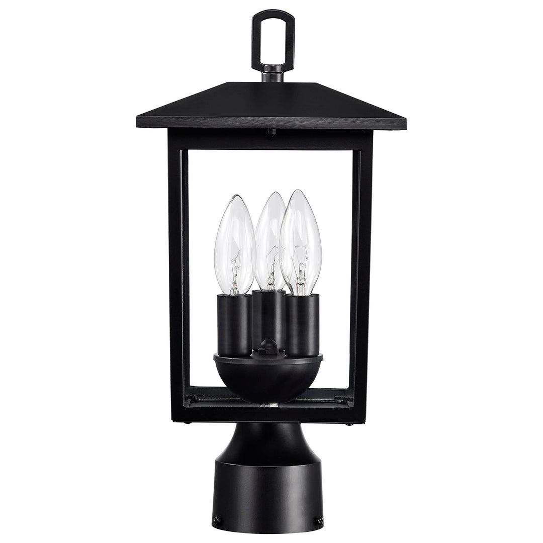 Outdoor Post Light Pole Lantern 3 Lights Matte Black Finish Clear Glass Dimmable - Diamond Home USA