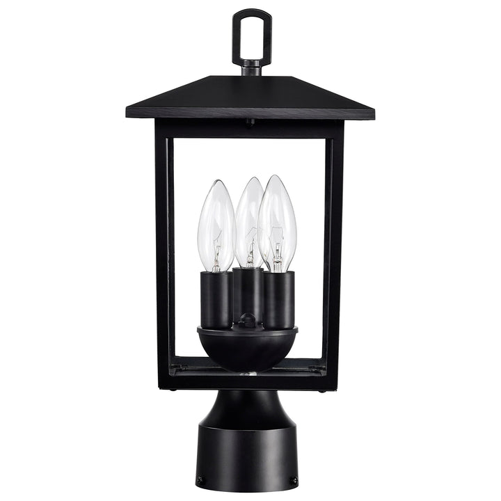 Outdoor Post Light Pole Lantern 3 Lights Matte Black Finish Clear Glass Dimmable - Diamond Home USA