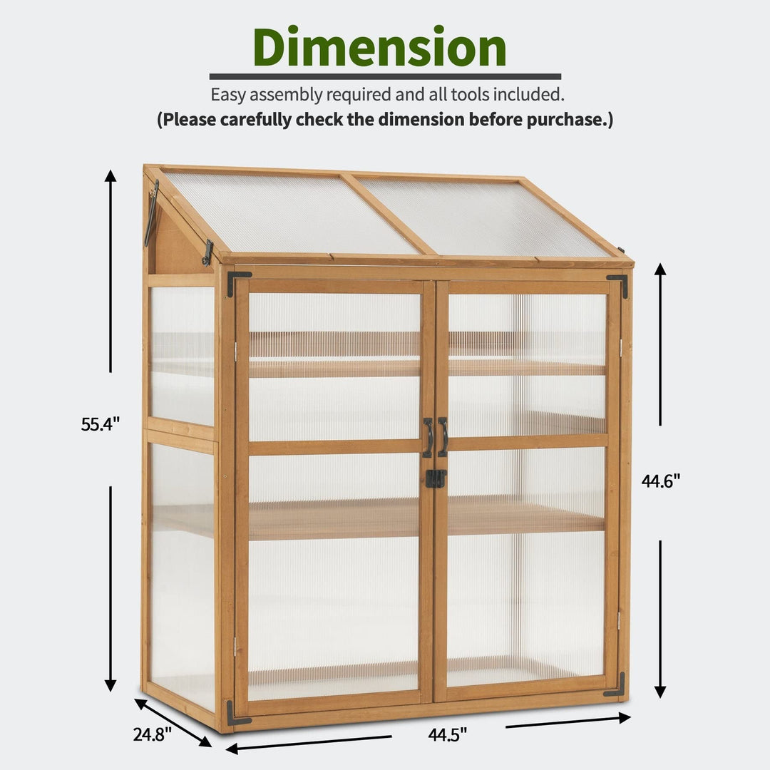 Cold Frame Large Wooden Greenhouse Cabinet Garden with Adjustable Natural - Diamond Home USA