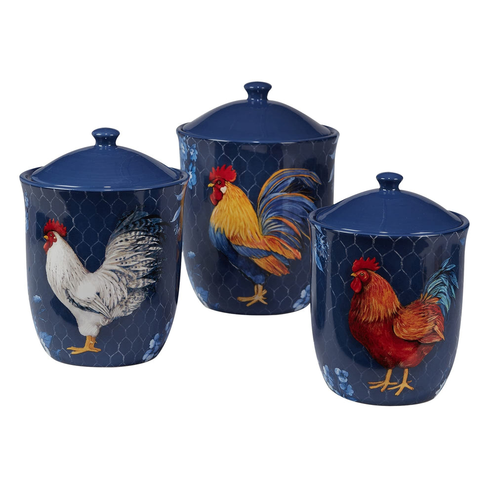 Indigo Rooster 3-Piece Canister Set Blue Multi Color Red Medium - Diamond Home USA