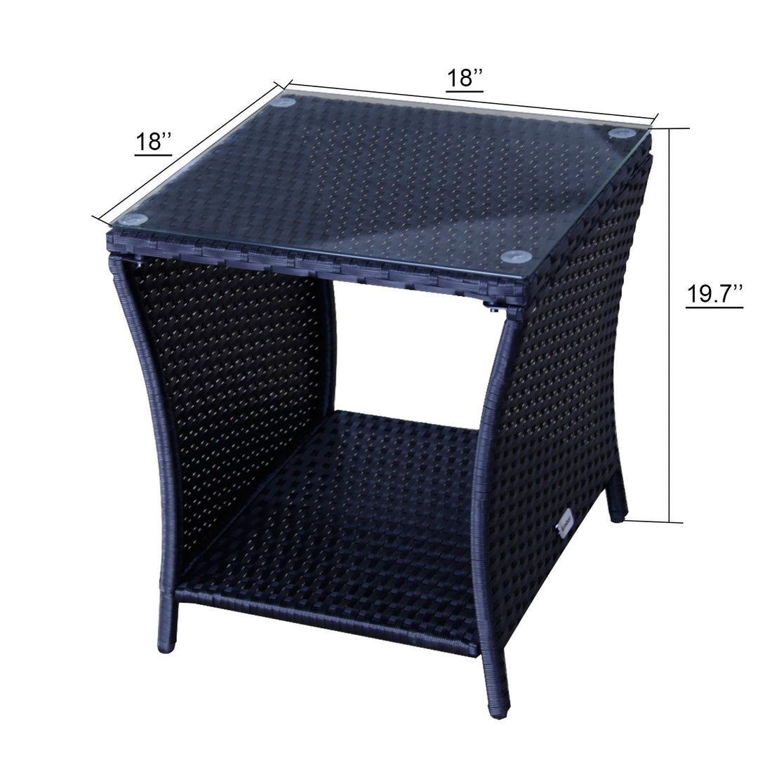 KINTNESS Black Outdoor Square Wicker Rattan Side Tea Table w/Glass Top Patio - Diamond Home USA