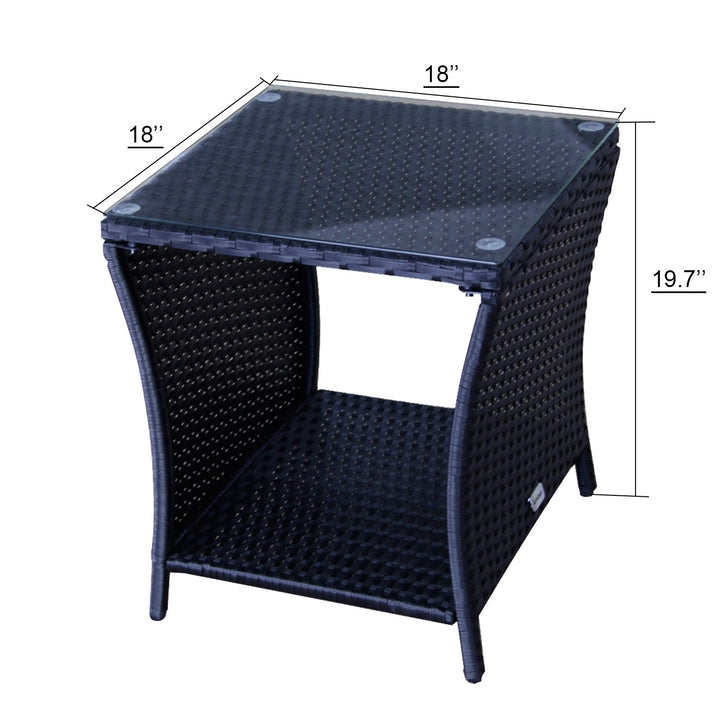 KINTNESS Black Outdoor Square Wicker Rattan Side Tea Table w/Glass Top Patio - Diamond Home USA