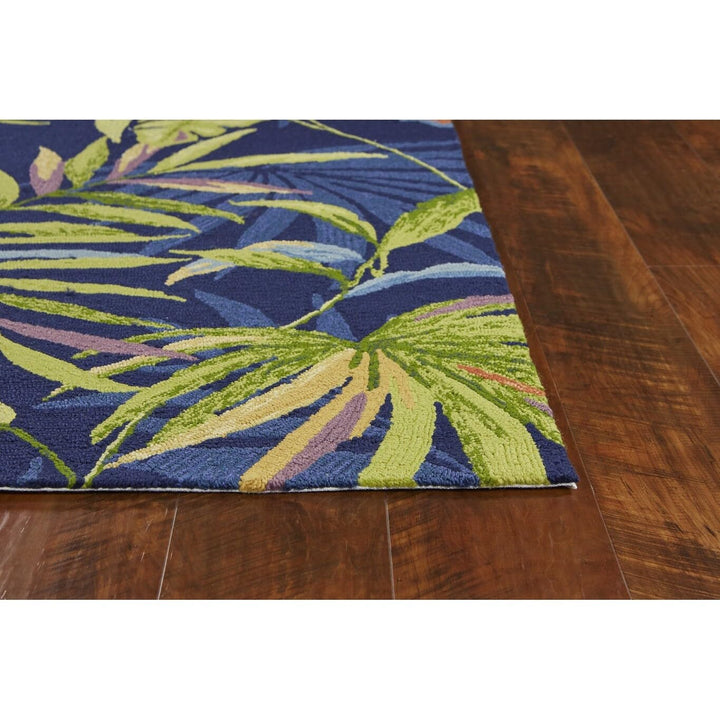 5' X 7' Ink Blue Tropical Leaves Uv Treated Indoor Outdoor Area Rug 6' - Diamond Home USA