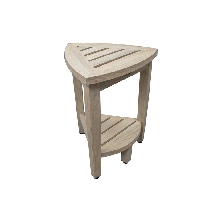 Compact Solid Teak Corner Shower Shaving Bench- Coastal Driftwood Finish Cream - Diamond Home USA