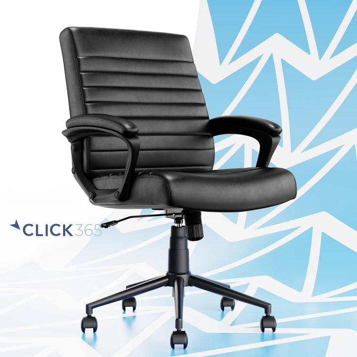 Click365 Transform 3.0 Extra Comfort Ergonomic Mid Back Channel Stitching Desk Black Bonded Leather