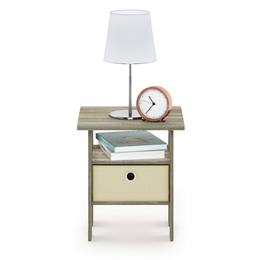 End Table Nightstand with Bin Drawer Oak/Ivory Beige Modern Contemporary - Diamond Home USA