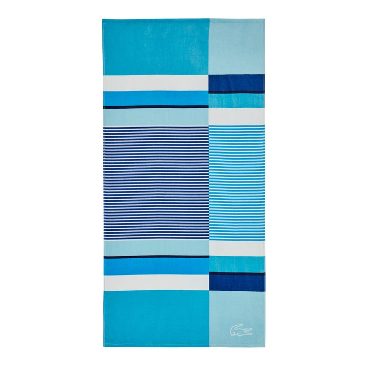 Lacoste 2 Pack Shifted Stripe Beach Towel Bundle in Aqua Melon Blue Striped - Diamond Home USA