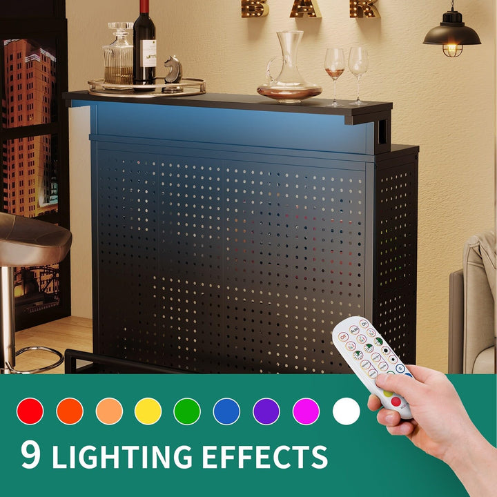 Home Bar Table Unit with Led Lights mware Racks Black Modern Contemporary - Diamond Home USA