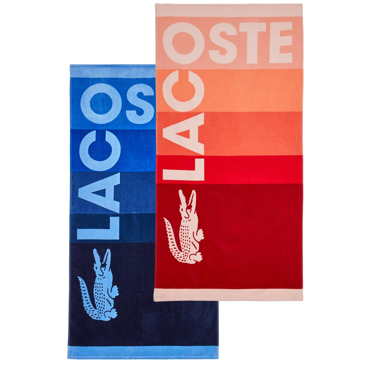Lacoste 2 Pack Block Beach Towel Bundle in Blue Red Rectangle Cotton